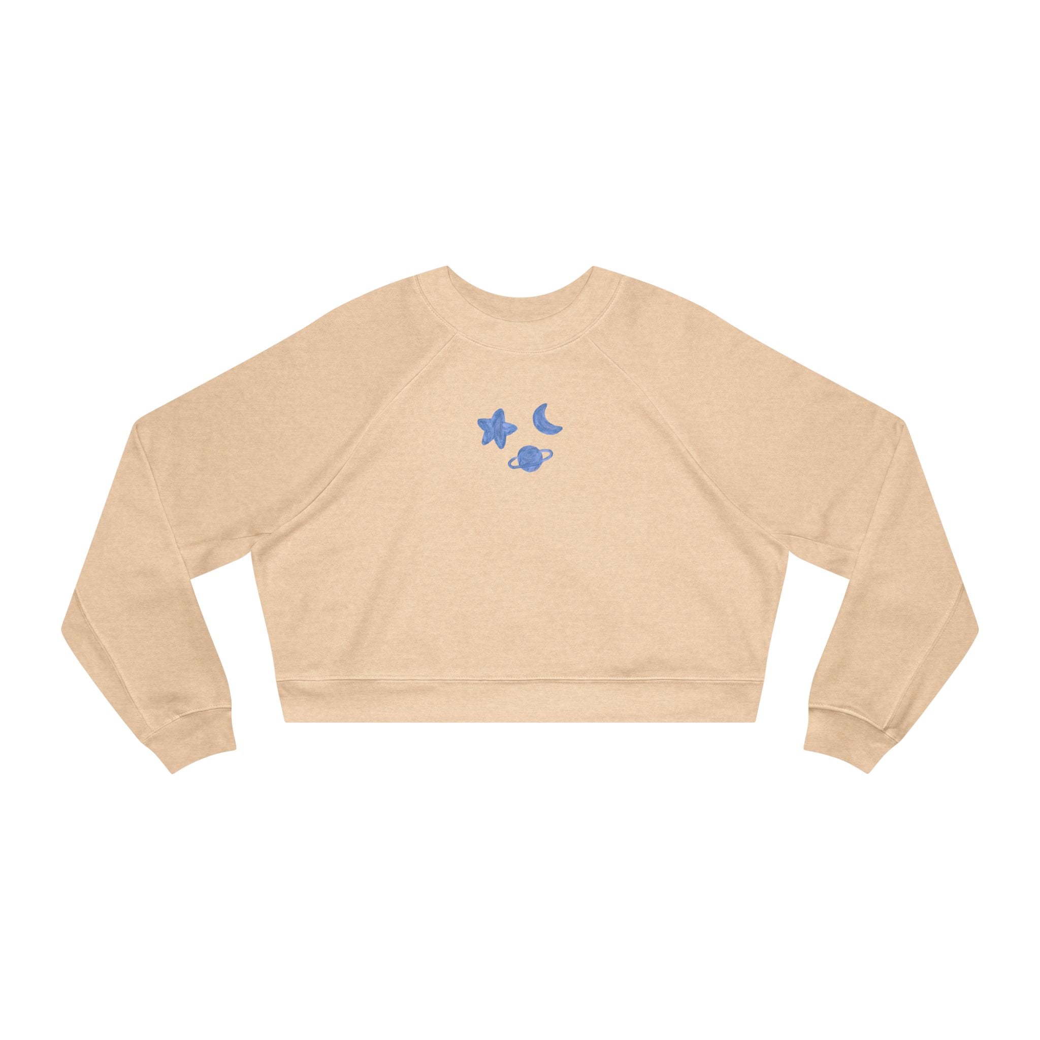 Cropped Pullover — Minimal Gold Moon, Star & Planet Graphic