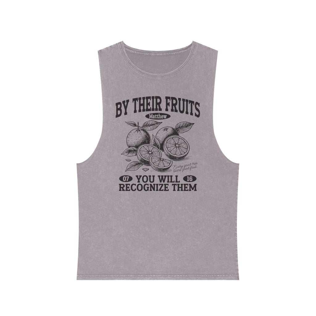 Tank Top — "By Their Fruits You Will Recognize Them" Vintage Stonewash Graphic