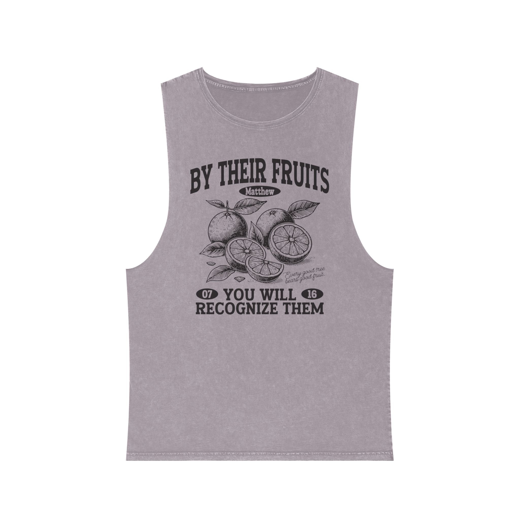 Tank Top — "By Their Fruits You Will Recognize Them" Vintage Stonewash Graphic