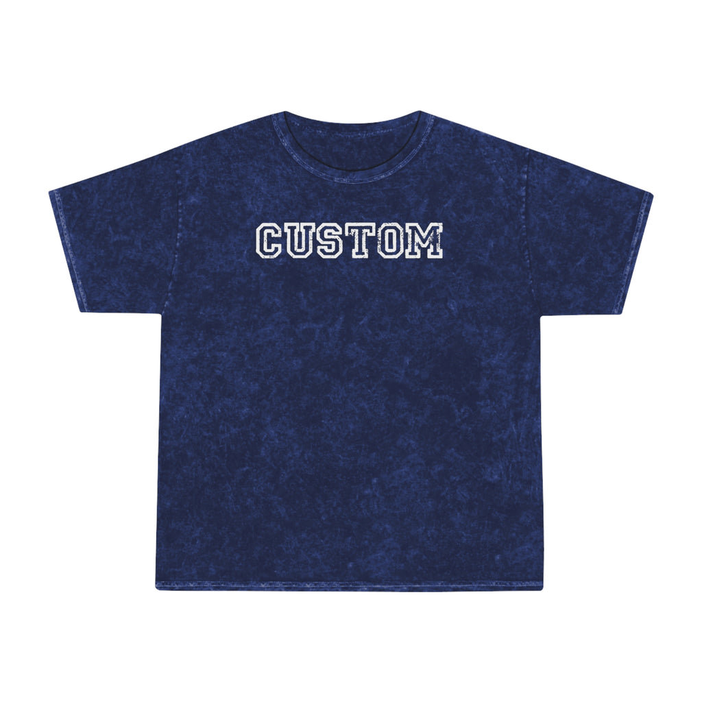 Custom Vintage Mineral Wash T-Shirt — White Varsity Text