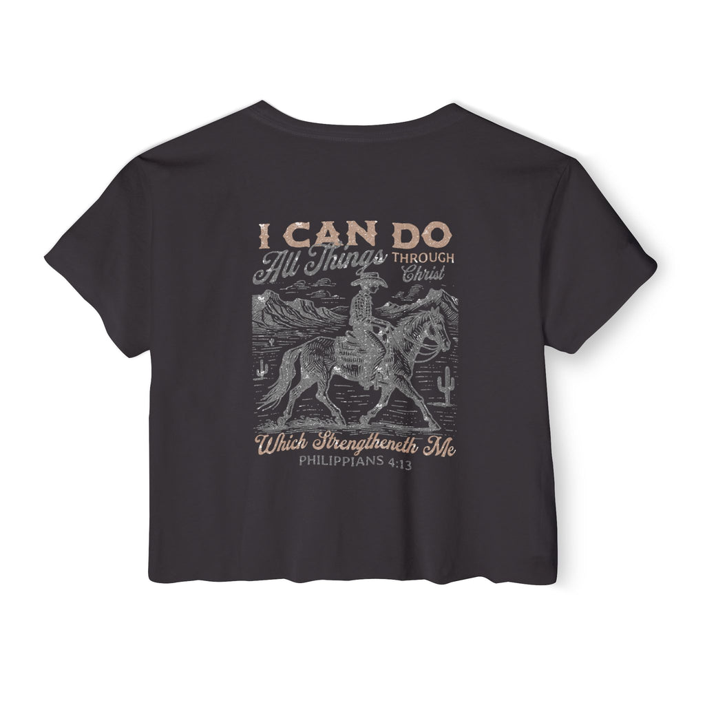 Christian Festival Crop Top — “I Can Do All Things Through Christ Who Strengthens Me" Graphic