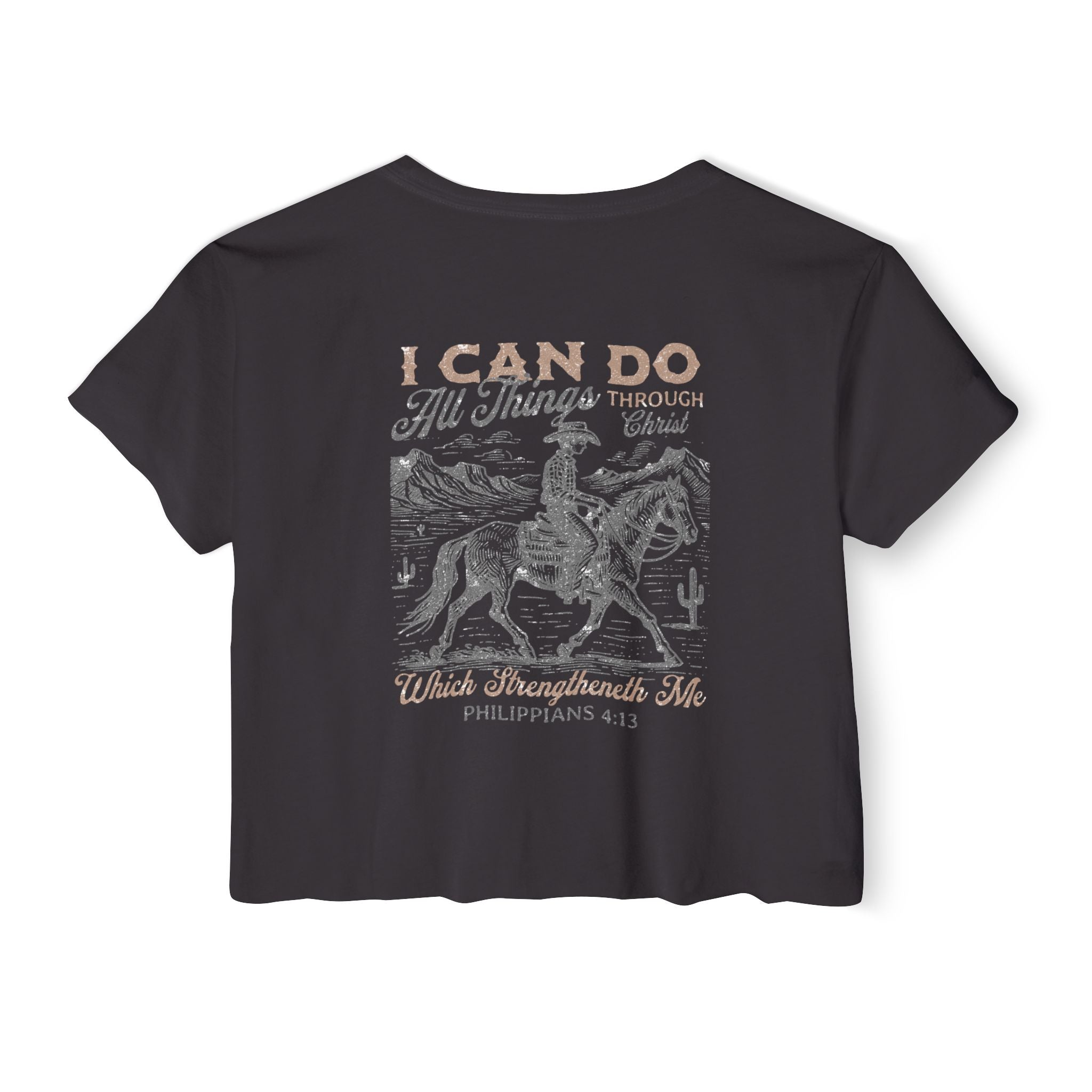 Christian Festival Crop Top — “I Can Do All Things Through Christ Who Strengthens Me" Graphic